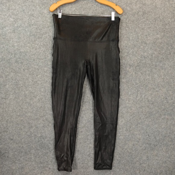 SPANX‎ Leather Leggings Womens Petite 1X Black Stretchy Faux Performance 30/24 - Picture 1 of 16